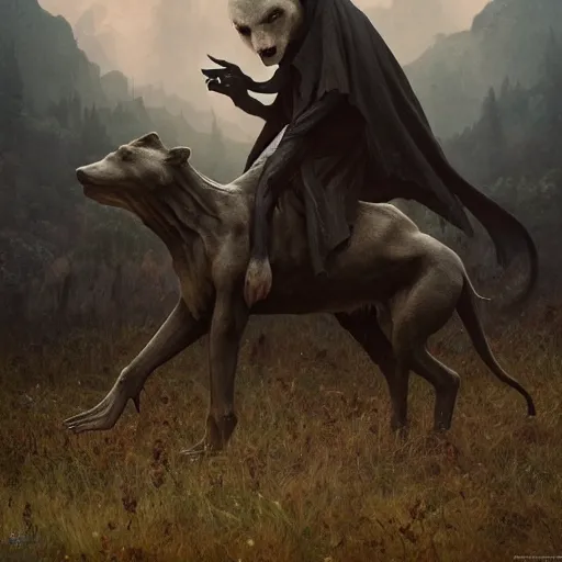 Image similar to nosferatu!!! riding!!! a bear!!, model pose, ultra realistic, concept art, intricate details, highly detailed, photorealistic, octane render, 8 k, unreal engine octane render art by artgerm and greg rutkowski and alphonse mucha