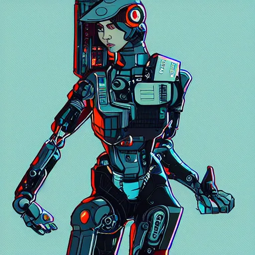 Image similar to cyberpunk robotic esther povitsky, sharp lines, digital, artstation, colored in