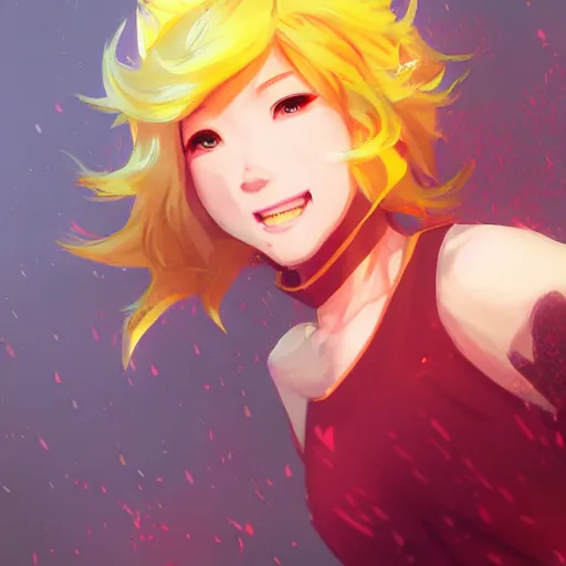 Image similar to realistic render of yang xiao long from rwby by ross draws, forest background by ilya kuvshinov, digital anime art by ross tran, composition by sana takeda, lighting by greg rutkowski