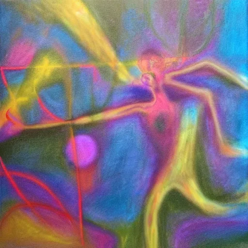 Image similar to psychedemia conference, chalk on canvas