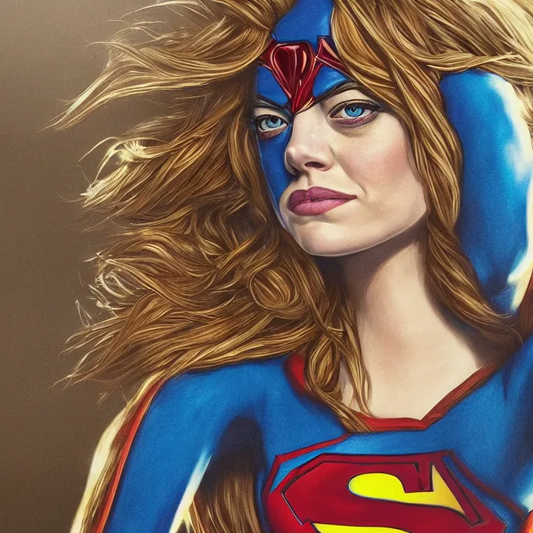 Prompt: highly detailed portrait of Emma Stone as Superwoman, intricate, masterpiece