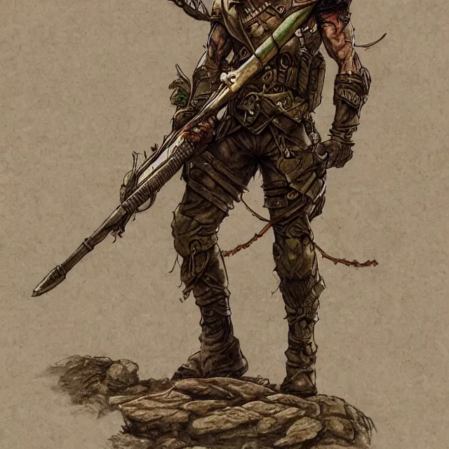 Image similar to an elven sniper in the style of frank frazetta in the style of leonard boyarsky hyper detailed photorealistic hd 8 k post - processing high resolution