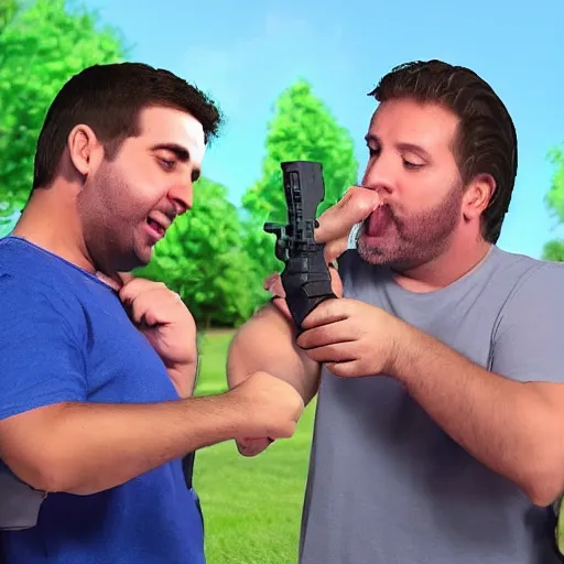 Image similar to nelk boys shotgunning a happy dad in real life, 8 k, 4 k uhd, realistic, hyper realistic, super detailed, very detailed, detailed