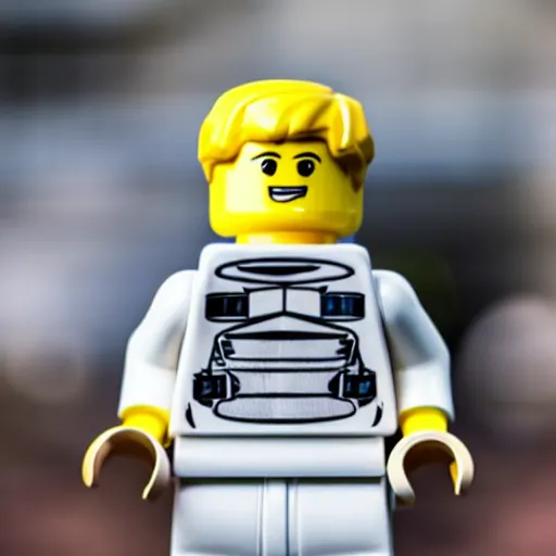 Prompt: closeup shot of lego astronaut that looks kind of like christopher walken ( eos 5 ds r, iso 1 0 0, f / 8, 1 / 1 2 5, 8 4 mm, postprocessed, bokeh )