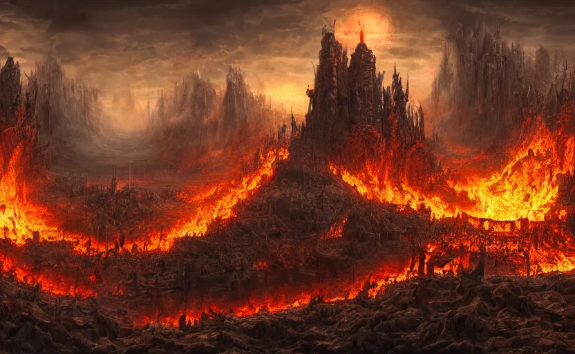 Prompt: a detailed matte painting of the most disturbing depiction of hell, in the style of dantes inferno, trending on artstation, highly detailed, digital painting, concept art, unreal engine, 4 k wallpaper