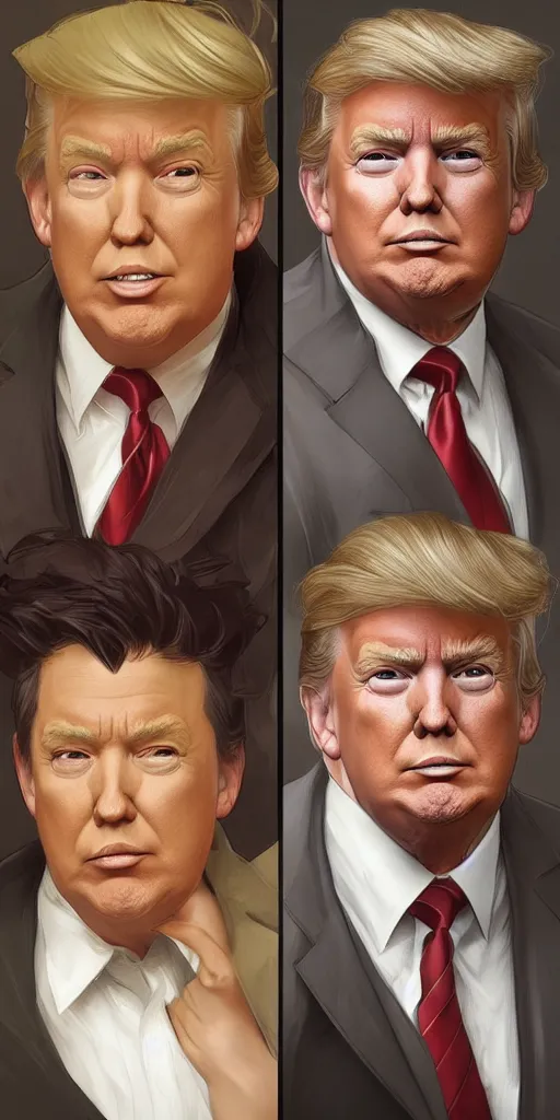 Image similar to portrait of before and after donald trump losing weight, highly detailed, digital painting, artstation, concept art, sharp focus, illustration, art by artgerm and greg rutkowski and alphonse mucha