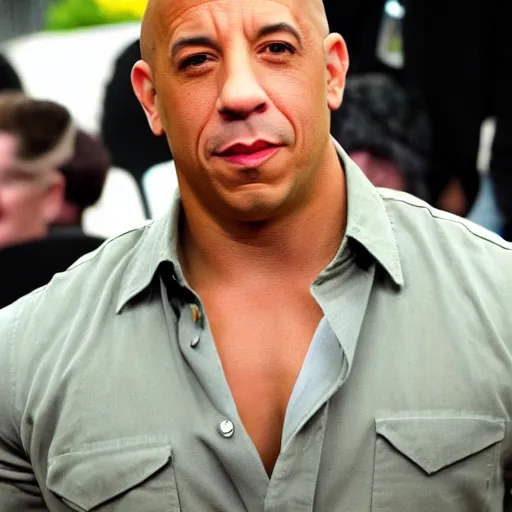 Prompt: Vin Diesel with a mulet haircut