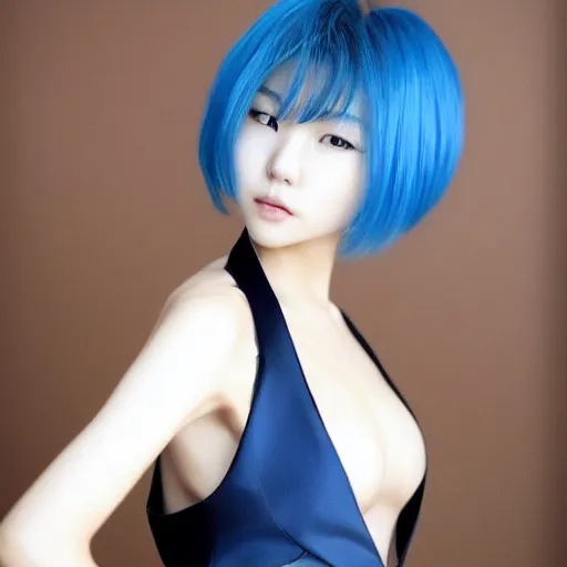 Image similar to beautiful korean woman with blue hair wearing a suit, yoji shinkawa