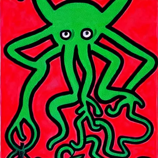 Image similar to detailed painting of cthulhu, by keith haring and junji ito