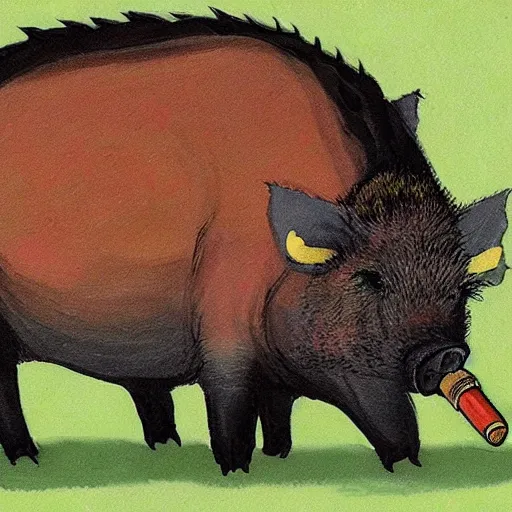 Prompt: a boar drinking beer, tribal style