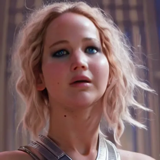Prompt: still of Jennifer Lawrence as Leelu Dallas in a remake of The Fifth Element (2029)