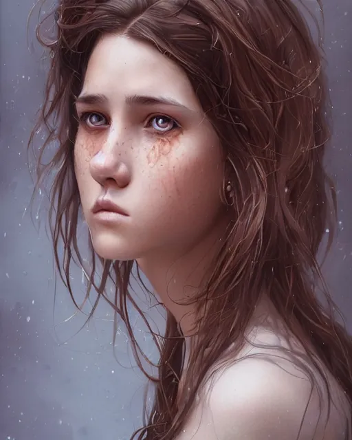 Image similar to symmetry!! portrait of 1 5 - year - old girl with voluminous bushy brown hair, large front teeth, and bright piercing brown eyes, hyper realistic face, beautiful eyes, fantasy art, in the style of greg rutkowski, intricate, hyper detailed, smooth