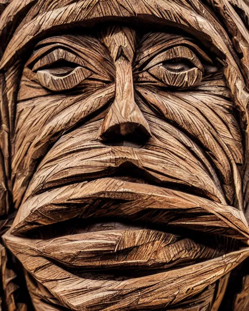 Prompt: studio shot of an intricate wood twisting statue, surreal face sculpture, intricate mathematical shape, professional, textured wood, scratched metal, well lit professional photo, chromatic, HD photography, 4k