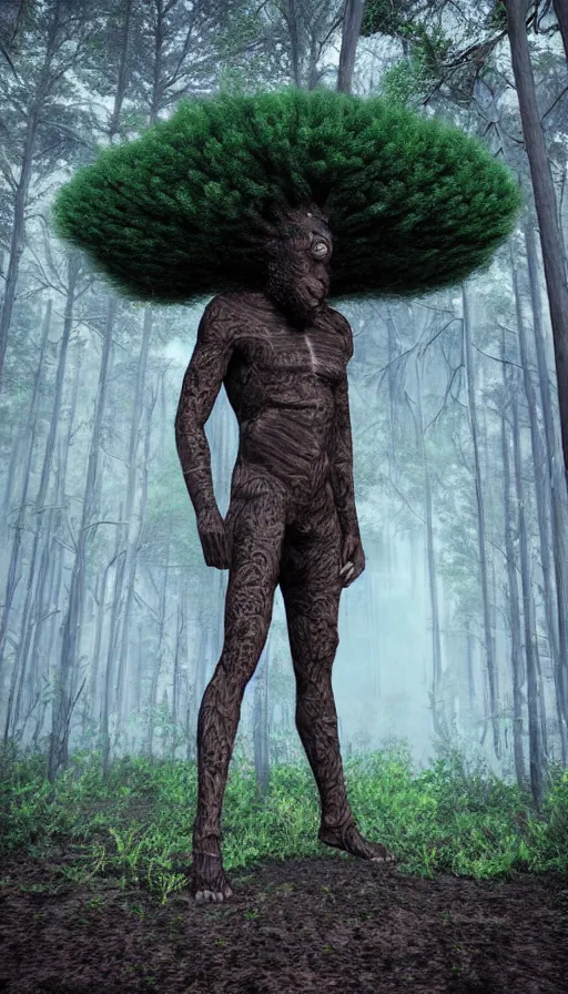 Image similar to hyper realistic 3 d render of a afro future sci - fi ancient black god on the middle of a forest