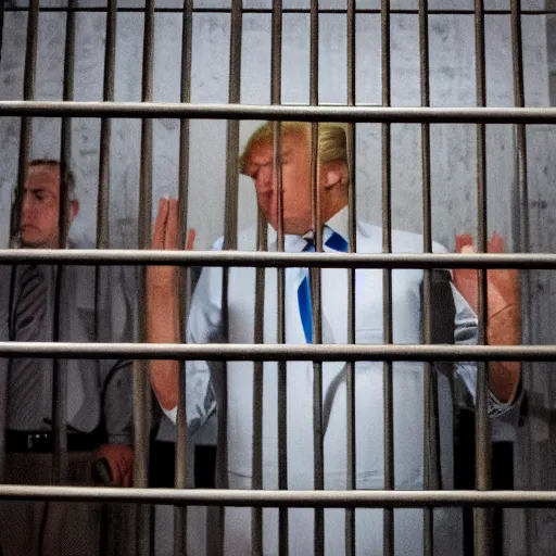 Prompt: donald trump behind bars crying