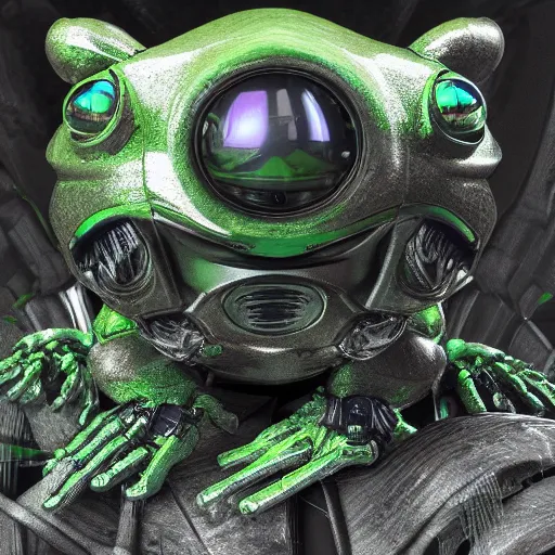 Image similar to photo of a robot frog in Crysis style, concept art, artstation, metallic, intircate details