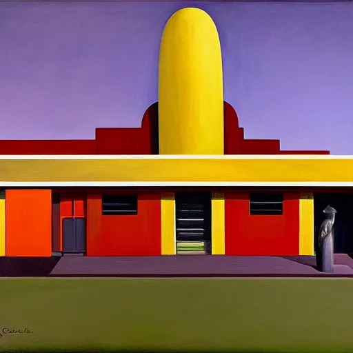Image similar to googie architecture, grant wood, pj crook, edward hopper, oil on canvas