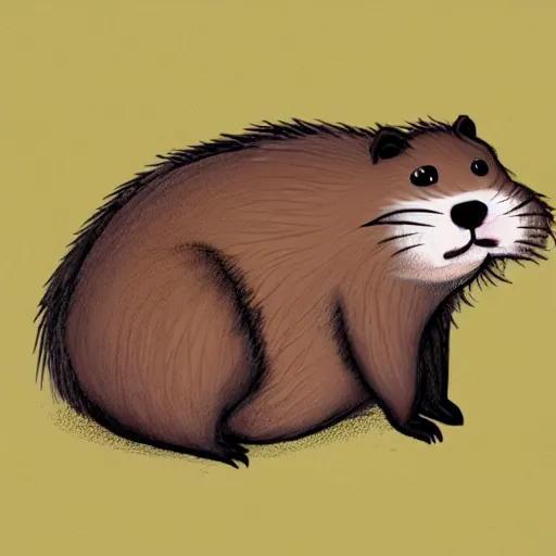 Image similar to a beaver whit fluffy fur drawn concept art