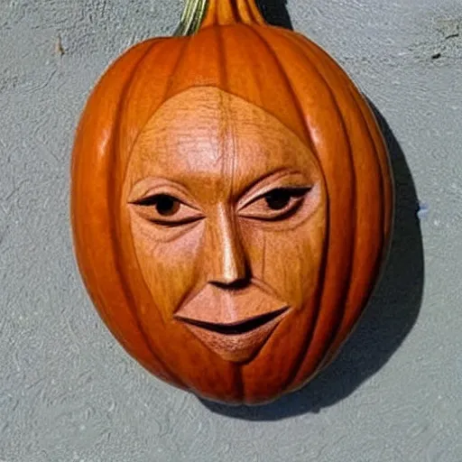 Image similar to gourd carved to look like the face of amber heard