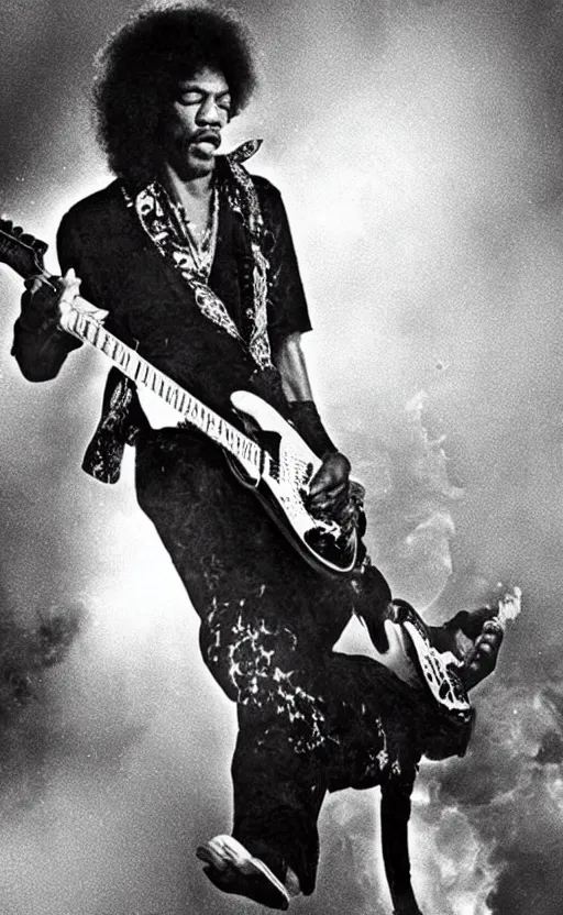 Image similar to jimi hendrix burning a stratocaster on the stage, cinematic composition and lighting