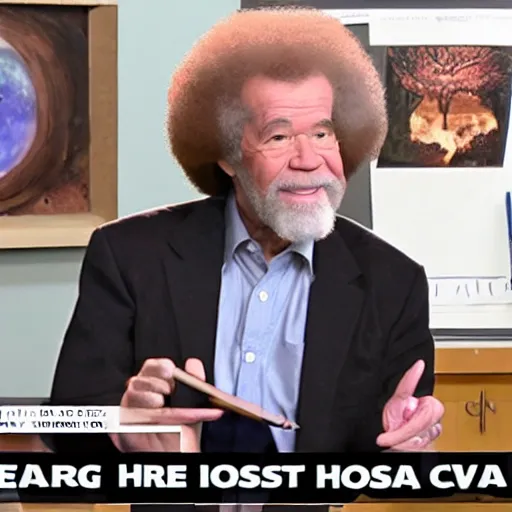 Image similar to interviewing bob ross inside of the hollow earth