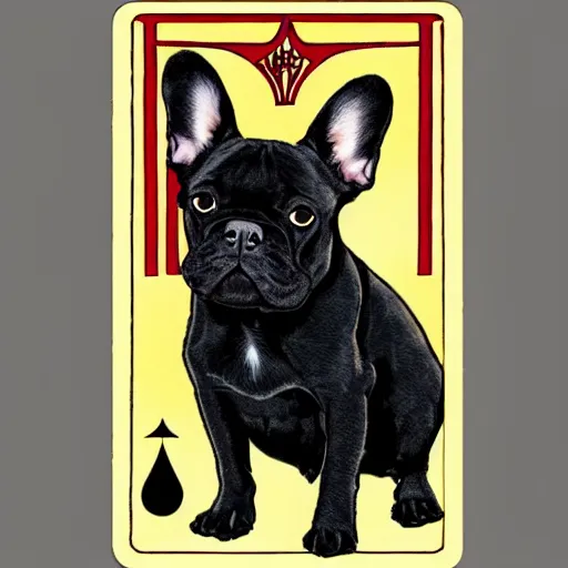 Image similar to black french bulldog, tarot card