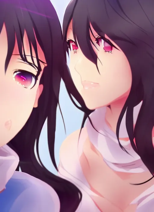 Prompt: two beautiful mature idols, gorgeous faces, smooth, thick lines, cinematic lighting, detailed anime art