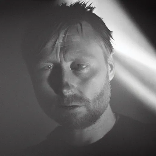 Prompt: Thom Edward Yorke lost, a photo by John E. Berninger, ultrafine detail, chiaroscuro, private press, associated press photo, angelic photograph, masterpiece