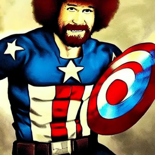 Image similar to Bob Ross as captain america