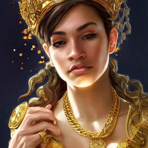 Image similar to highly detailed portrait of an drake hitting on your mom wearing a gold crown and gold chains, realistic portrait, symmetrical, highly detailed, digital painting, artstation, concept art, smooth, sharp focus, illustration, cinematic lighting, art by artgerm and greg rutkowski and alphonse mucha