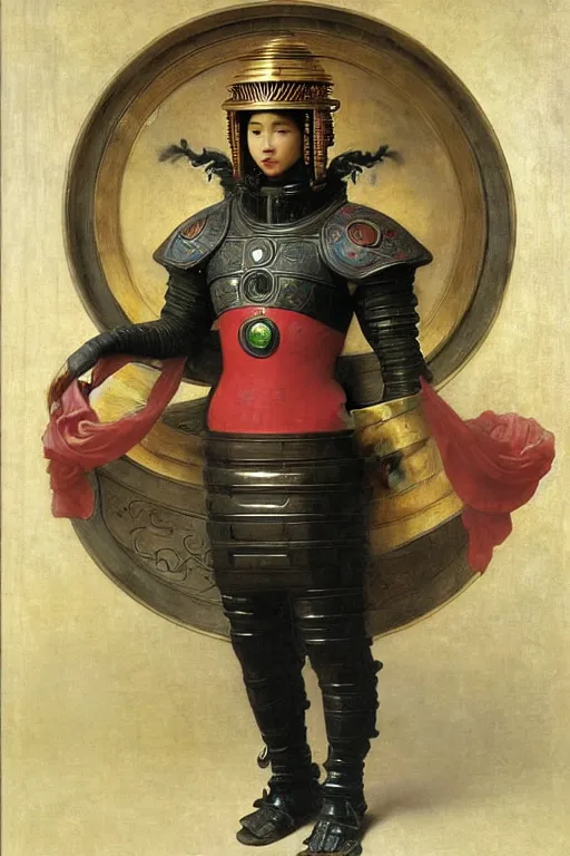 Image similar to portrait of a loong astronaut with chinese dragon armor and helmet, majestic, solemn, by bouguereau