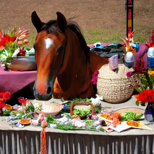 Prompt: offerings for the horse goddess