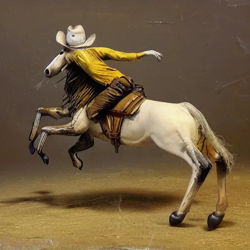 Prompt: cowboys riding spiders instead of horses