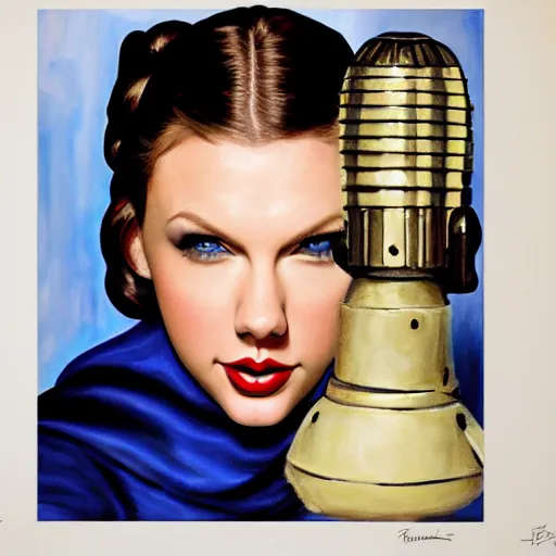 Image similar to Taylor Swift as Princess Leia, portrait painted by Normand Rockwell