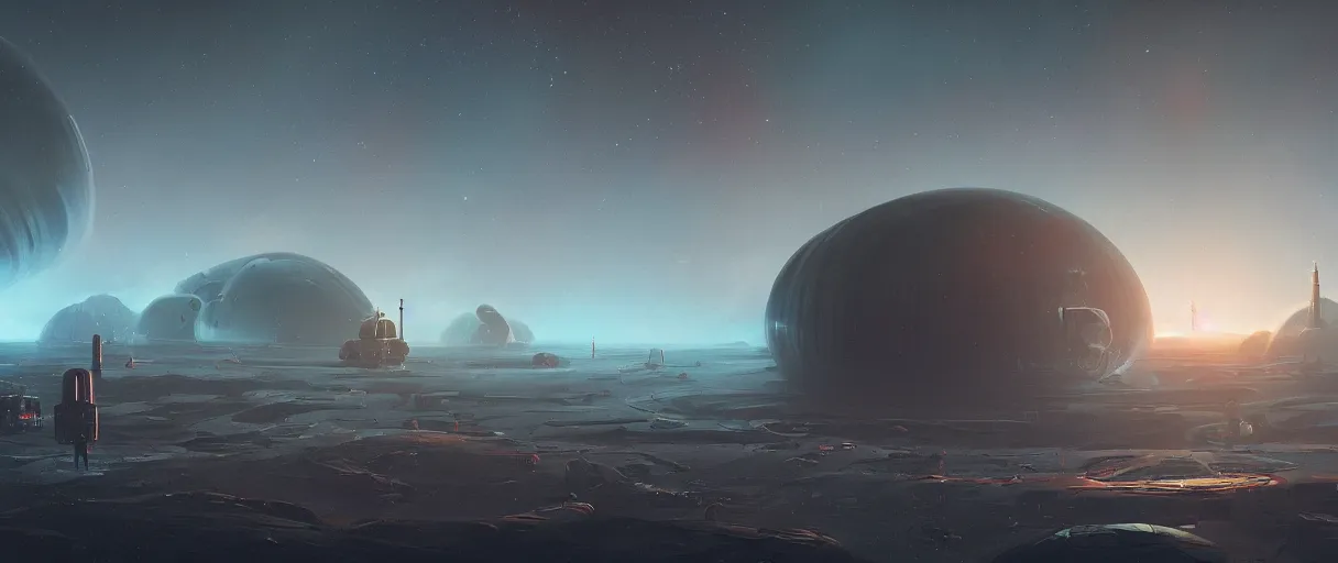 Image similar to concept art, deep space exploration, drifting in space, the expanse, dreamy, very large scales, cinematic lighting, 4k, widescreen ratio, in the style of simon stalenhag