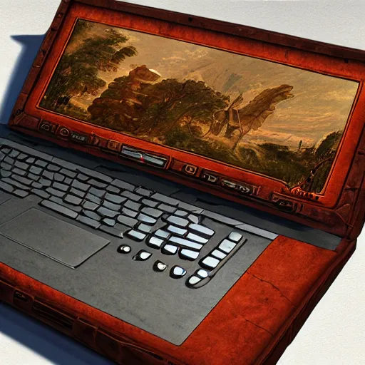 Image similar to Portable computer in ancient time, highly detailed, highly realistic, artstation