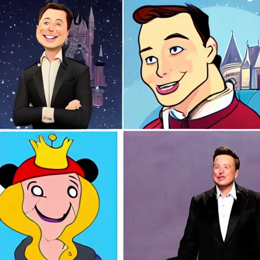 Prompt: elon musk as a cartoon disney prince