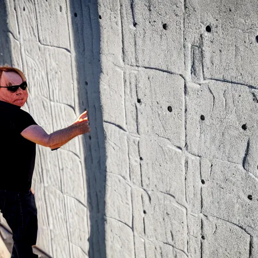 Image similar to Mike Myers (from Wayne's World) gazing at the US-Mexican Wall, XF IQ4, f/1.4, ISO 200, 1/160s, 8K, RAW, unedited, symmetrical balance, in-frame