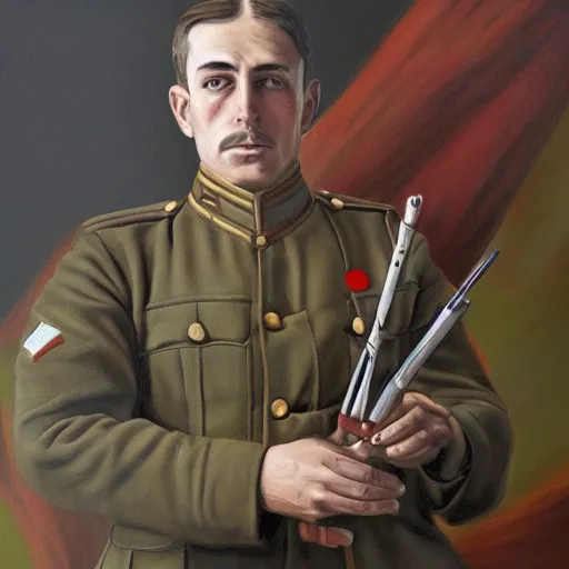 Image similar to a beautiful extremely complex painting of a man in ww 1 fighting digital painting