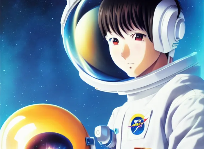 Prompt: anime portrait of a young astronaut, omoide emanon, tsuruta kenji, murata range, vibrant, Karolis Strautniekas, James Jean, Yanjun Cheng, kyoto animation