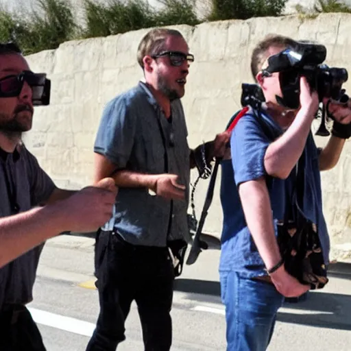 Prompt: paparazzi following around jesus christ