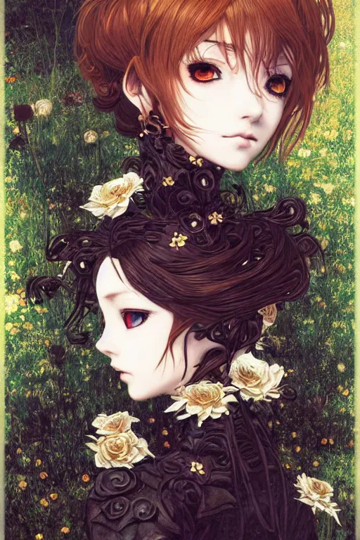 Image similar to portrait of beautiful young gothic anime maiden, cute-fine-face, pretty face, realistic shaded Perfect face, fine details. Anime, cyberpunk, Warhammer, highly detailed, artstation, illustration, art by Ilya Kuvshinov and Gustav Klimt and Gustav Klimt and Gustav Klimt and Gustav Klimt