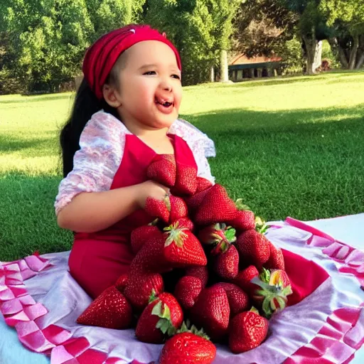 Image similar to shai khulud in dress eats strawberries with other kids