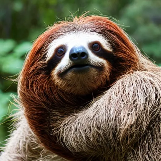 Image similar to a sloth with tiger stripes and a big red beard