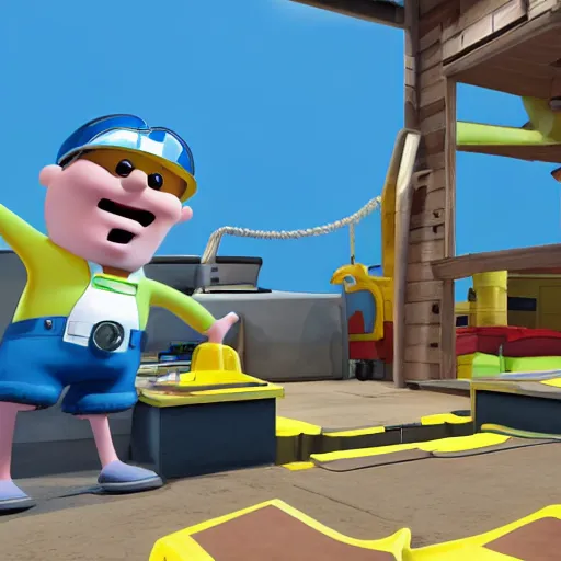 Prompt: bob the builder in bikini bottom, unreal engine 5