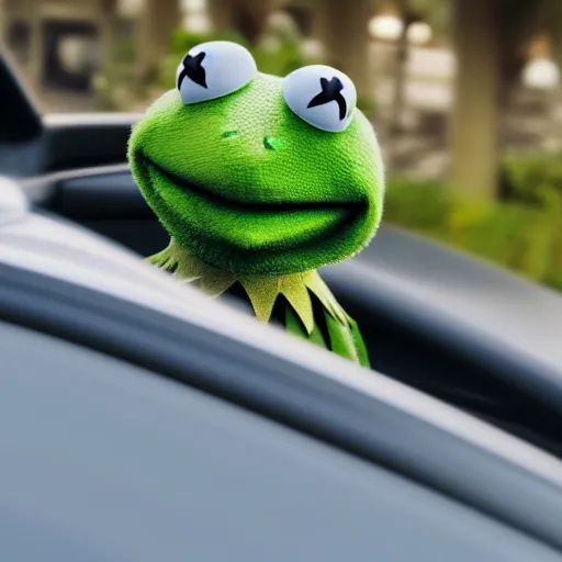 Prompt: close up photo of a kermit the frog driving a mercedes in marrakech, morocco, palm trees, 8 k, octane render, hyperdetailed, illustration, oil painting