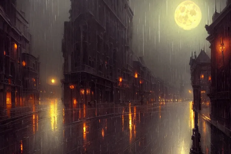 Prompt: a shadow in the sky above a victorian city, scene in a rainy night. full moon, 1 8 9 0, key visual, conceptart, ambient lighting, highly detailed, digital painting, artstation, concept art, sharp focus, by makoto shinkai and akihiko yoshida and greg manchess