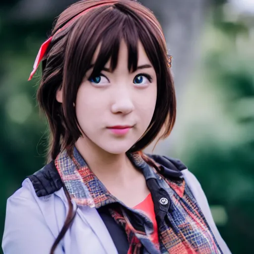 Image similar to portrait photo still of real life haruhi suzumiya, 8 k, 8 5 mm f 1. 8