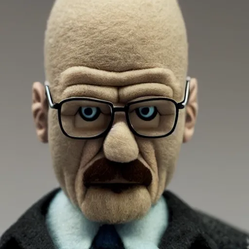 Image similar to walter white heisenberg as a muppet. highly detailed felt. hyper real photo. 4 k.