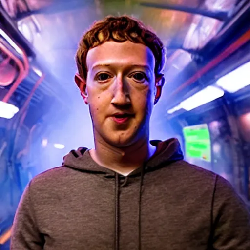 Image similar to Mark Zuckerberg in Ready Player One, movie still, promo material, EOS-1D, f/1.4, ISO 200, 1/160s, 8K, RAW, unedited, symmetrical balance, in-frame, Photoshop, Nvidia, Topaz AI